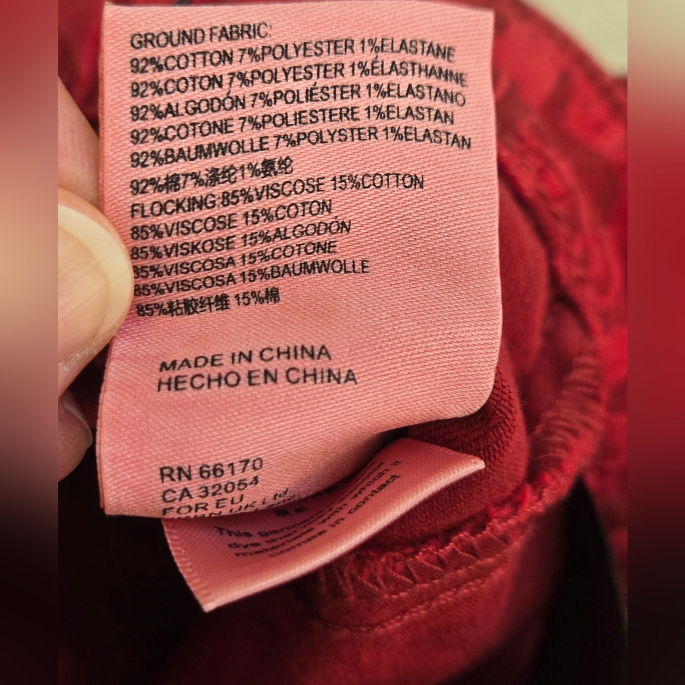Anthropologie Pilcro NWT Flocked High Rise Denim Legging Red Raspberry - Picture 7 of 7